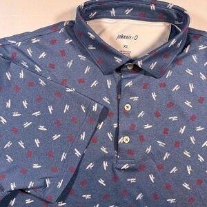 Johnnie-O Navy and Red Patterned Polo